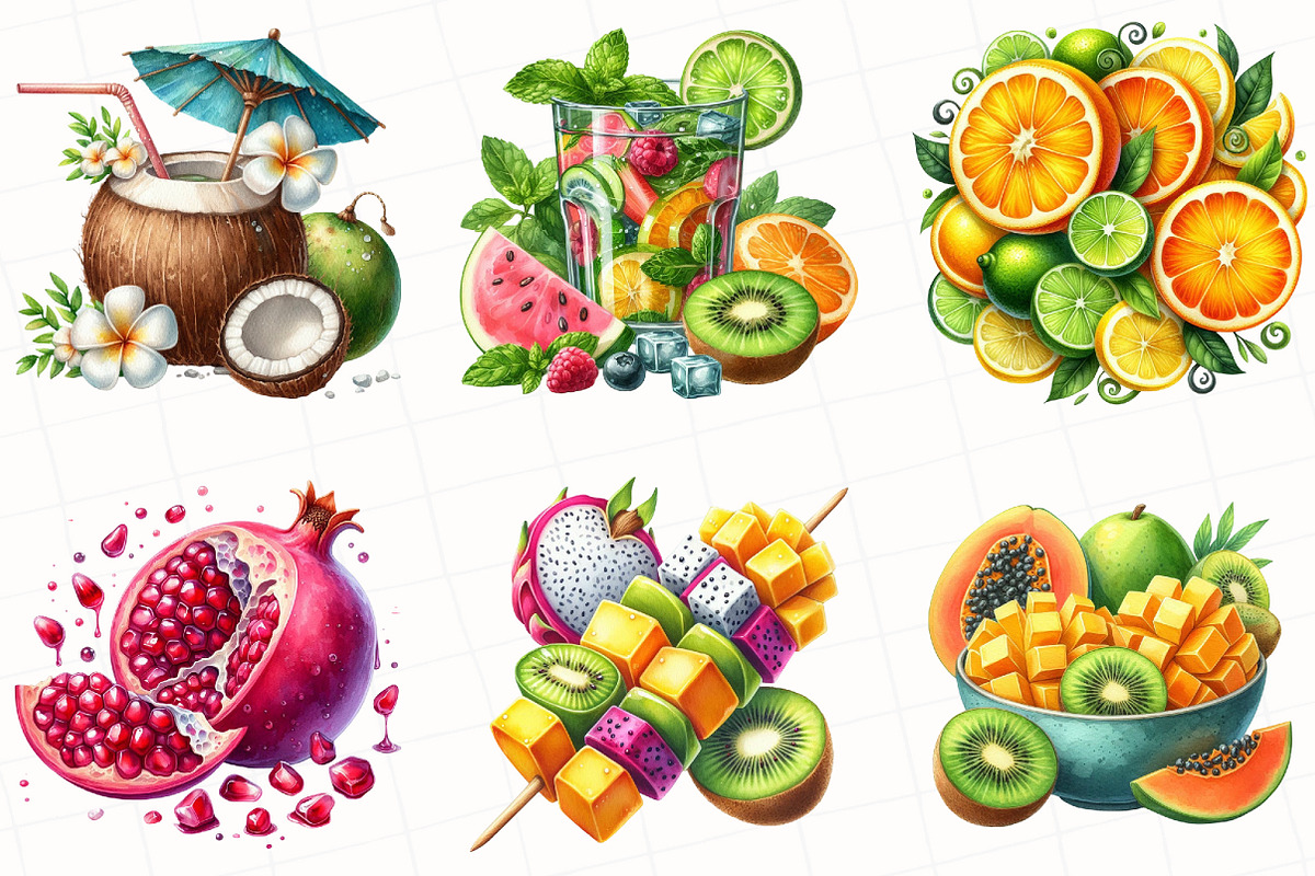 Tropical Fruit Summer Clipart, an Illustration by OK Design (Photo 2 of 5)