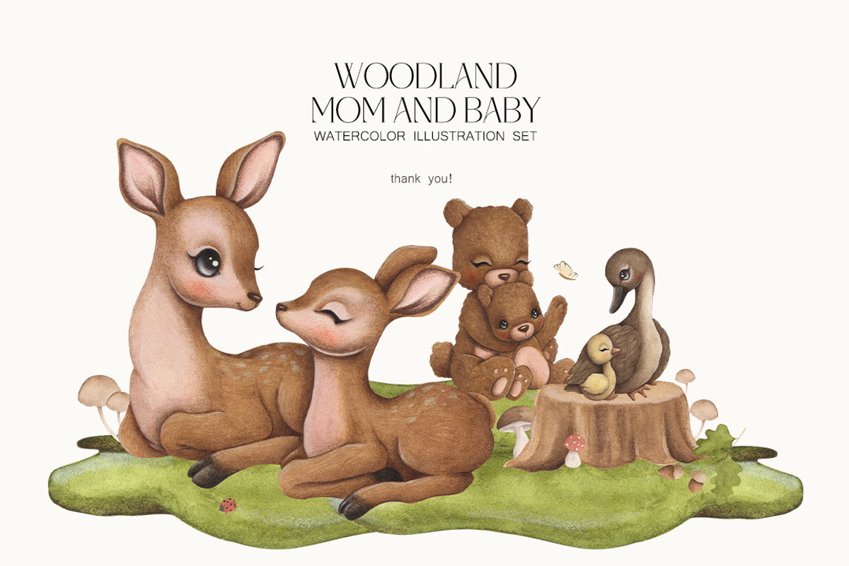 Watercolor Set Mom and Baby, an Animal Illustration by ViktoriyaD (Photo 6 of 6)