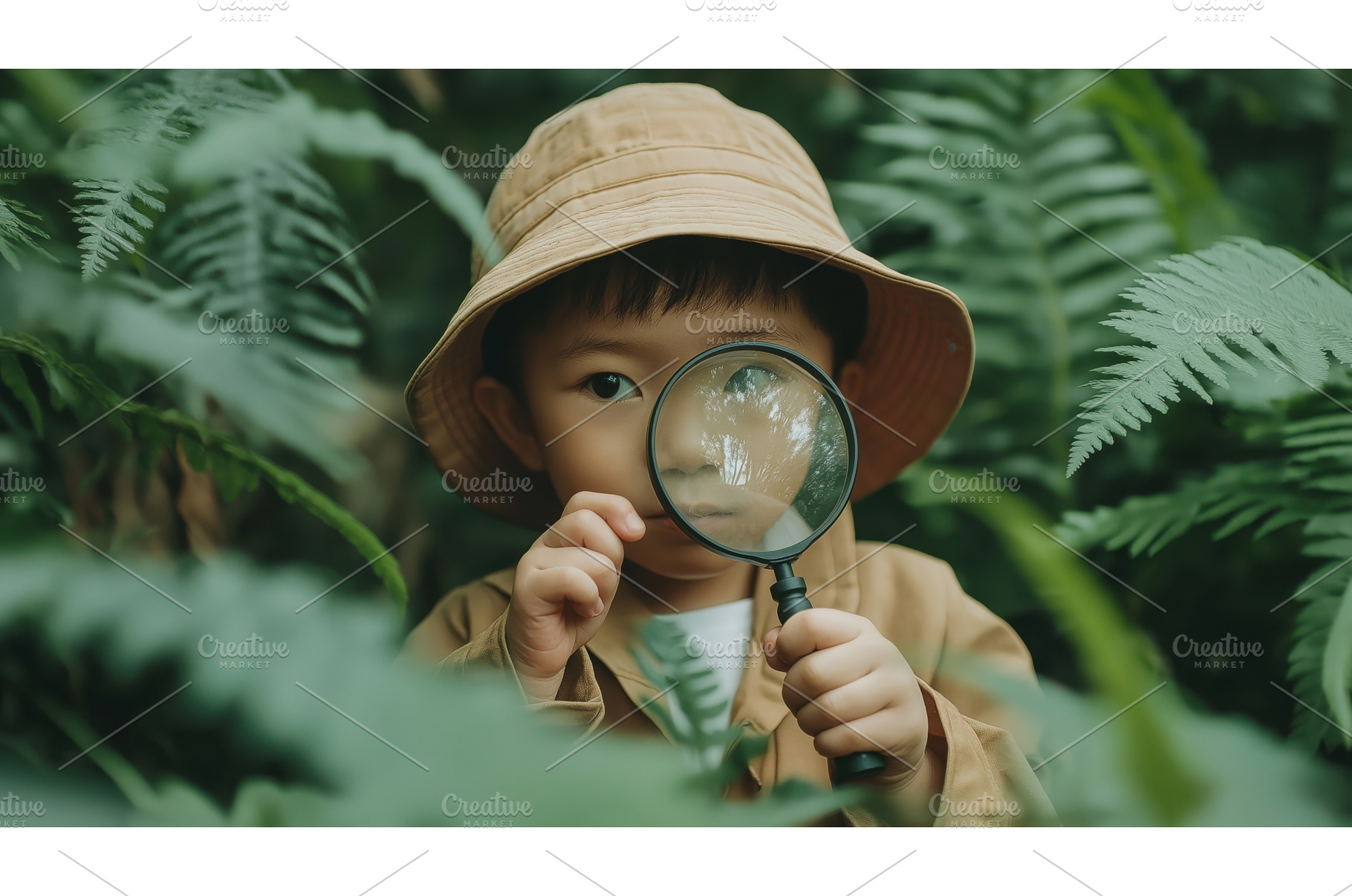 Asian boy with a hat exploring, a Nature Photo by Sergey Kotenev