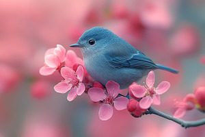 Beautiful blue bird on a flowering tree branch, an Animal Photo by AlyaAnd