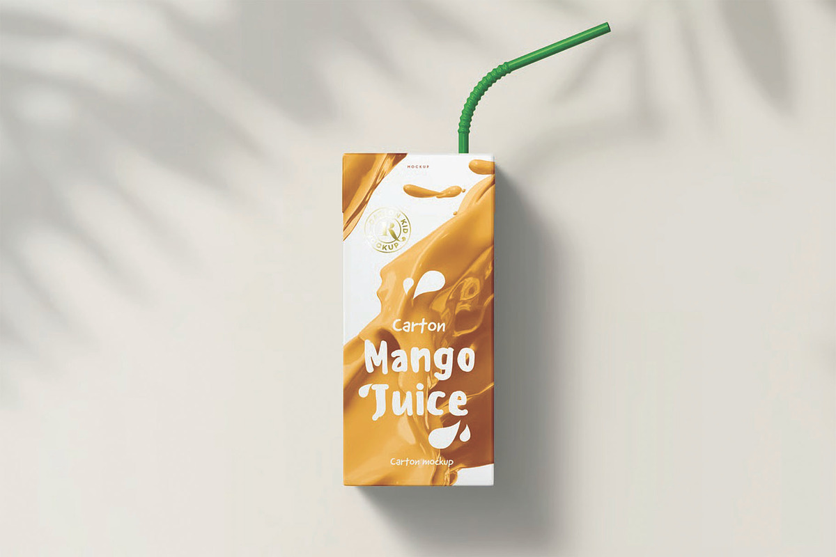 Juice Carton Packaging Box Mockup, a Packaging Mockup by DesignRushMarket (Photo 3 of 15)