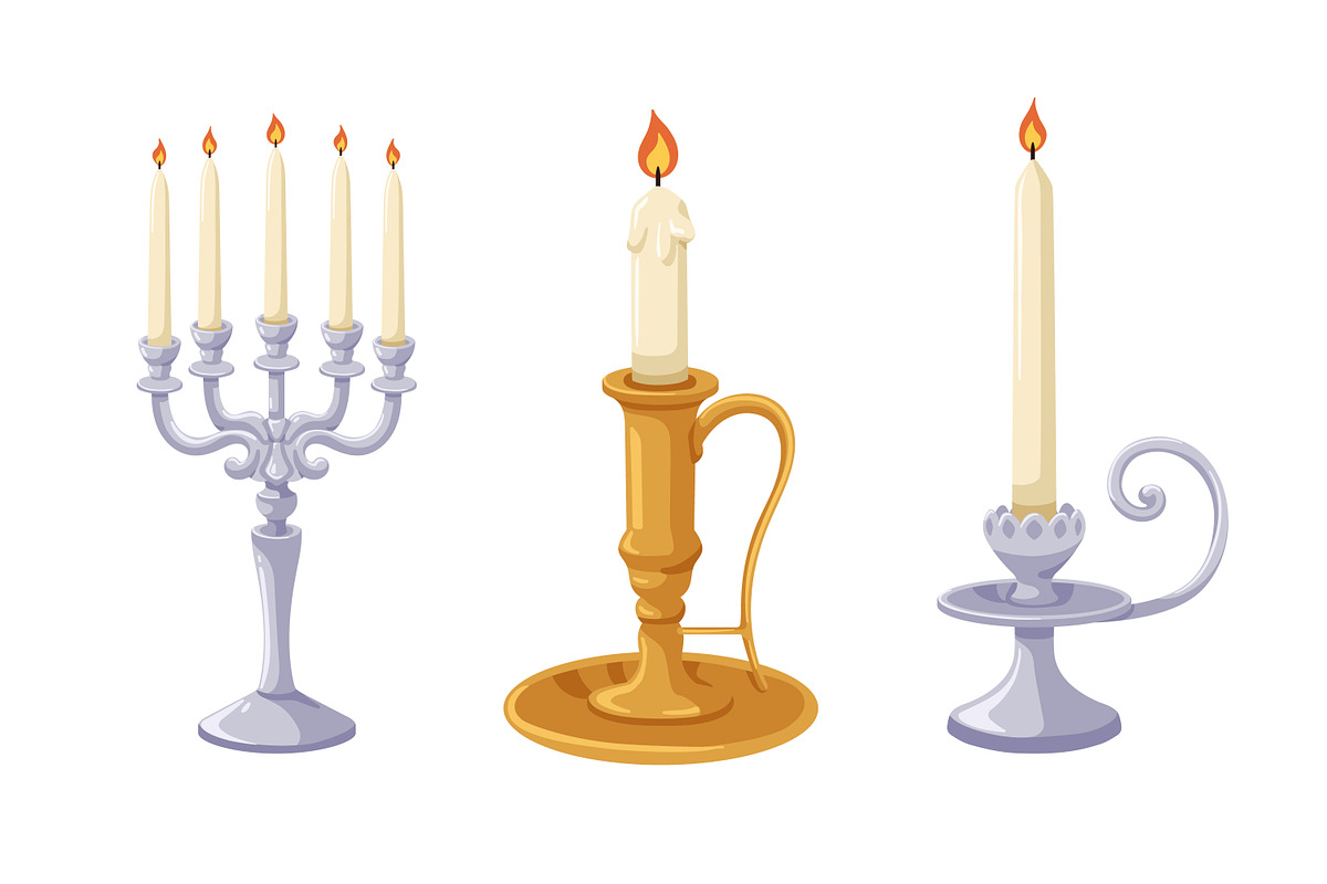 Candles in vintage candlesticks set, an Object Illustration by Good Studio (Photo 3 of 6)