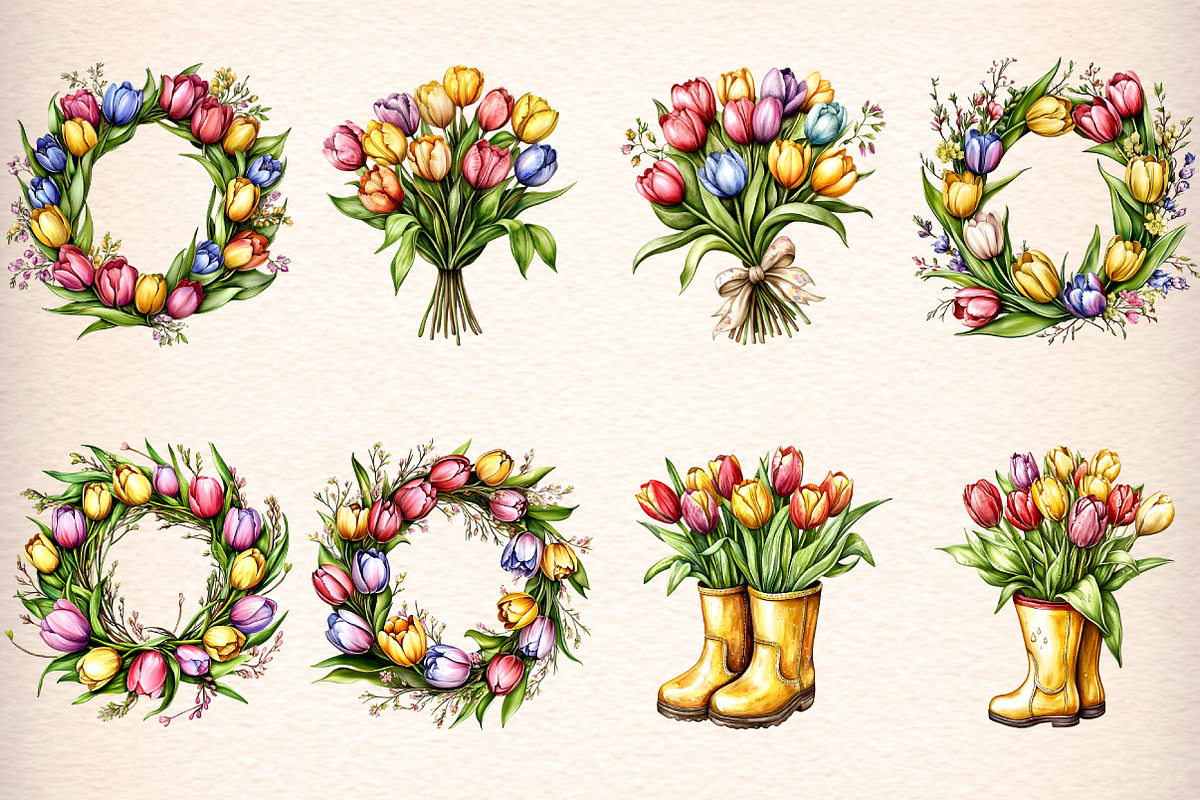 watercolor tulip flower clipart, an Illustration by GatewayDesign (Photo 3 of 9)
