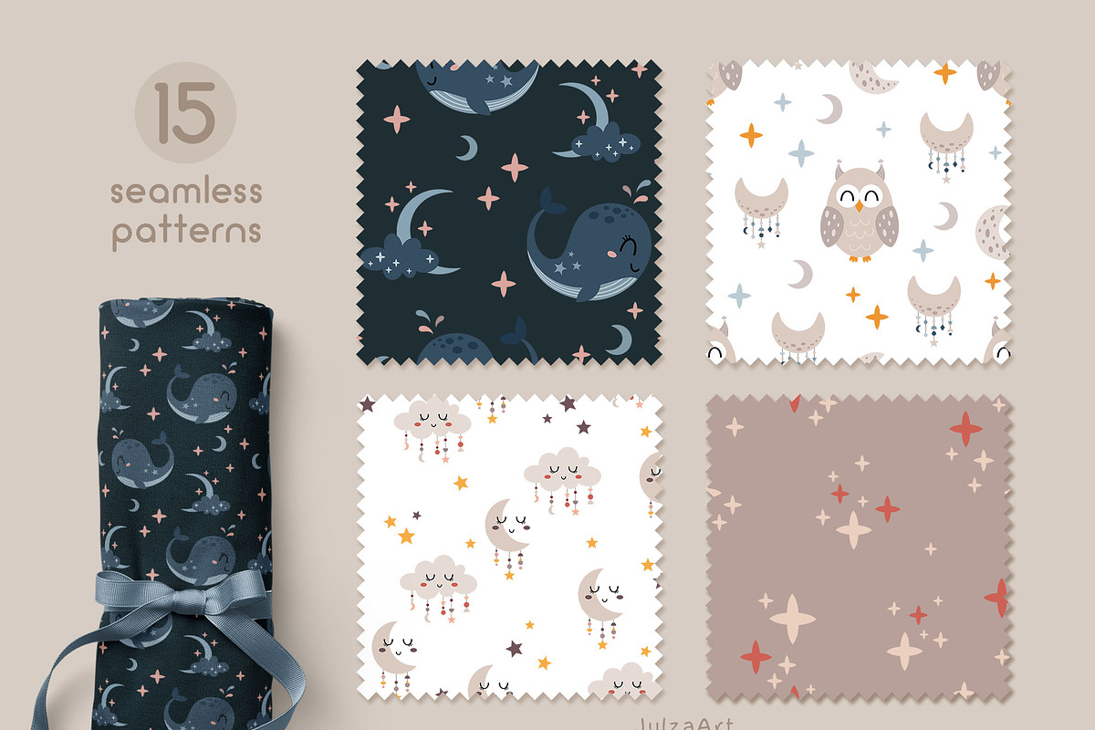 Sweet dreams clipart & patterns, an Animal Illustration by JulzaArt (Photo 4 of 9)