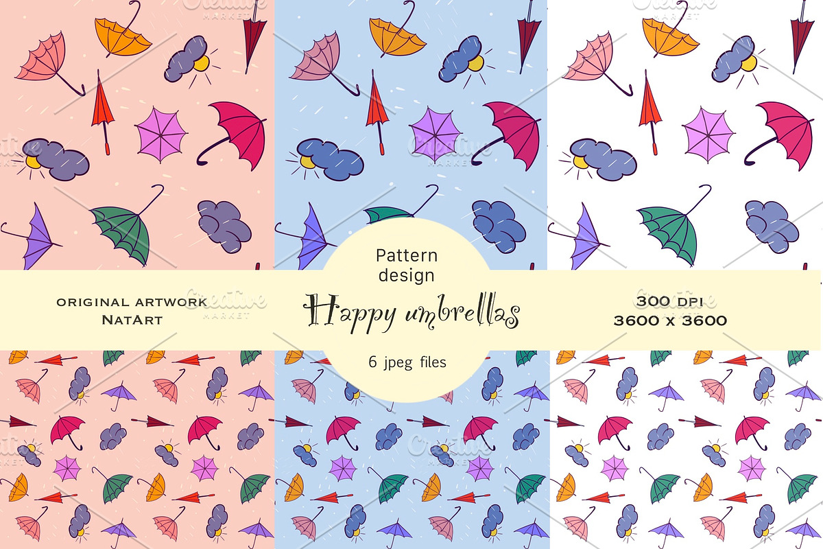 Seamless pattern Happy Umbrellas JPG, an Illustration by NatArt (Photo 1 of 4)
