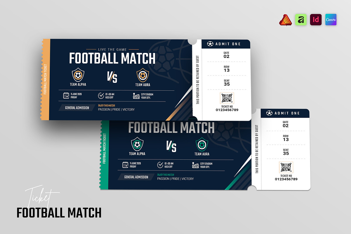 Football Match Event Ticket Template, a Stationery Template by Spark_Creative (Photo 1 of 6)