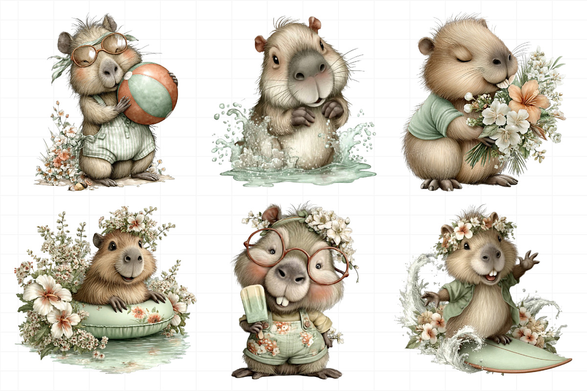 Summer Funny Capybara Clipart, an Illustration by Daily.Designs (Photo 3 of 8)