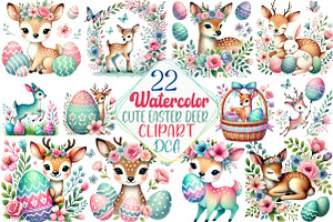 Watercolor Cute Easter Deer Clipart, an Illustration by DreamCafeArt