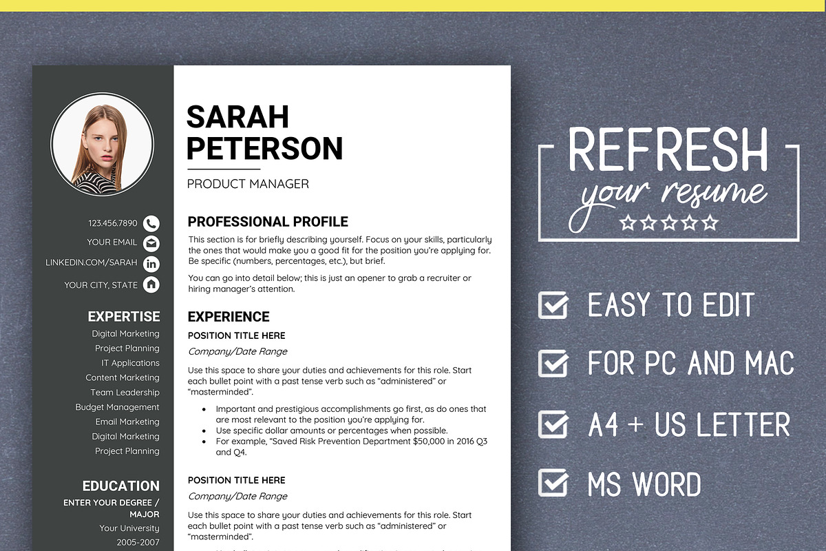 Modern RESUME TEMPLATE with Photo, a Resume Template by LevelUpResume (Photo 1 of 5)