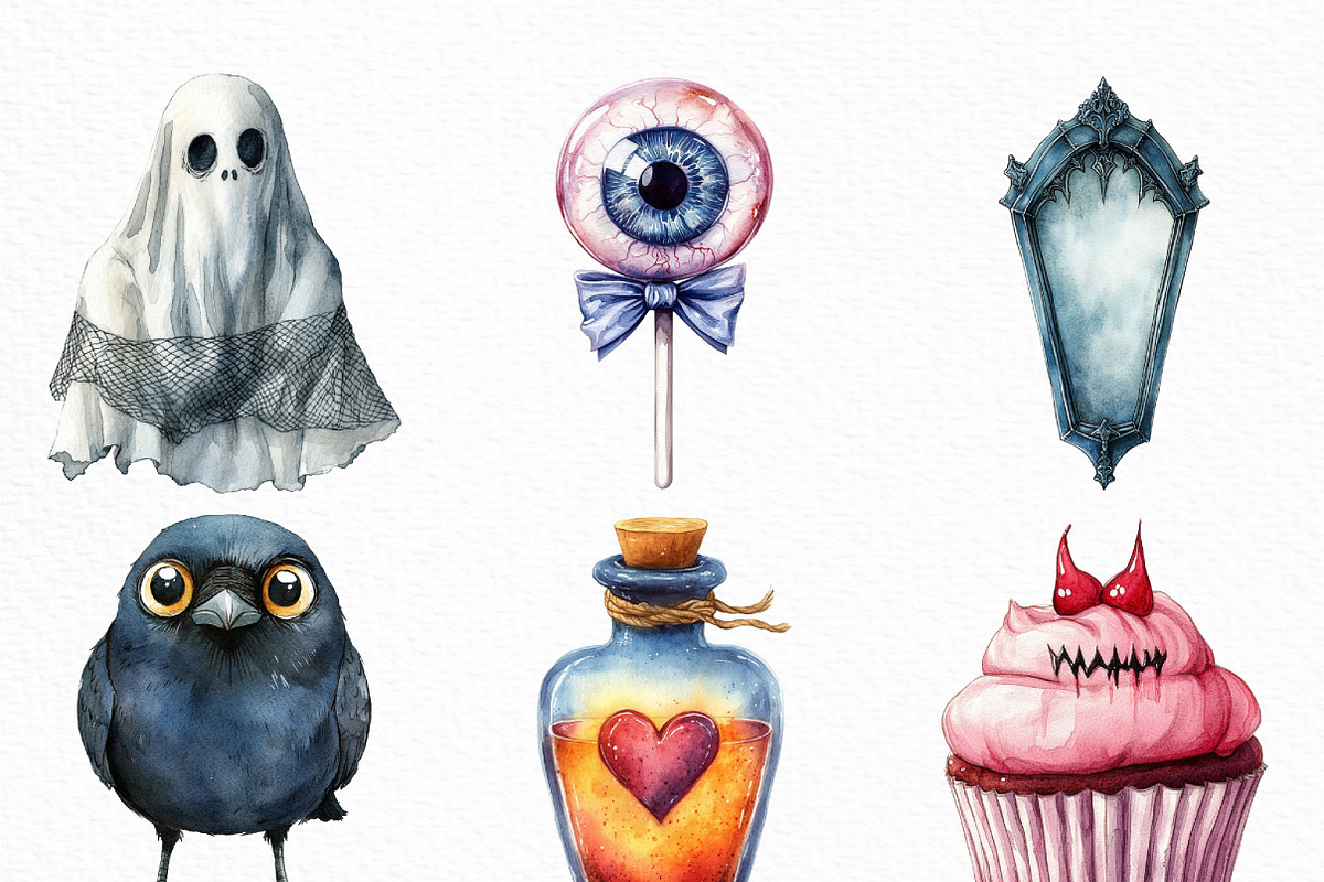 Watercolor Cartoon Goth Clipart, an Illustration by Craft Nest (Photo 4 of 6)