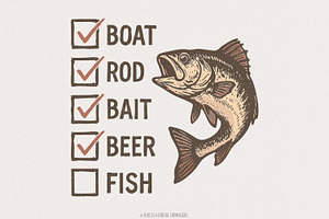 Boat Rod Bait Beer Fish PNG, Funny, an Illustration by SharpMarketplace