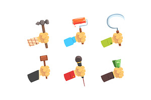 Hands Holding Tools Set, Male Hand, a Finance Illustration by TopVectors