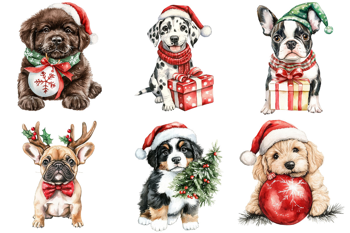 Cute Christmas Dogs Clipart, a Seasonal Illustration by CitraGraphics (Photo 2 of 5)