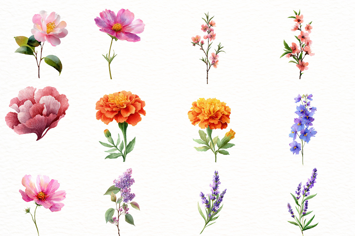 Watercolor Garden flower Clipart, an Illustration by Designworld (Photo 3 of 4)