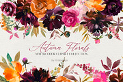 Autumn Florals Bright Fall Clipart, a Decorative Illustration by whiteheartdesign (Thumbnail 1 of 7)