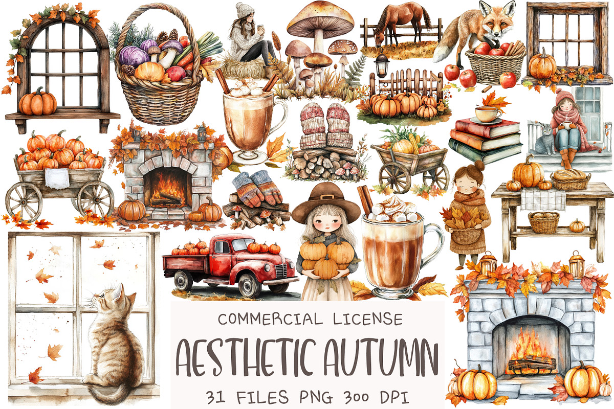 Autumn Aesthetic Elements Clipart, an Illustration by OK Design (Photo 1 of 5)