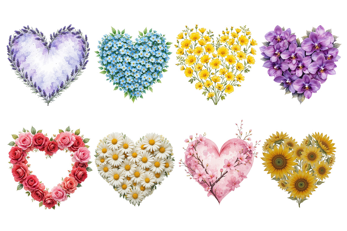 Heart Shaped Flower Clipart Bundle, an Illustration by Pixels.Craft (Photo 4 of 7)