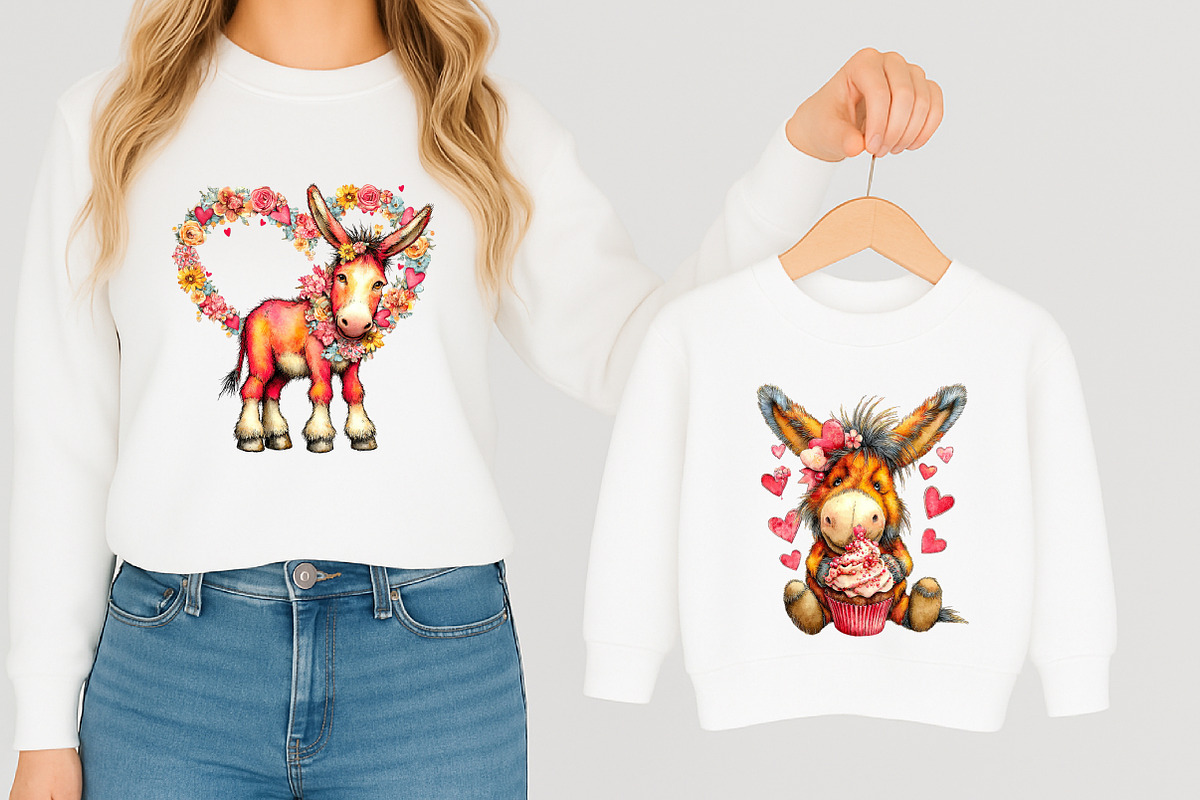 Whimsical Valentine Donkey Clipart, an Illustration by designcity5 (Photo 3 of 5)