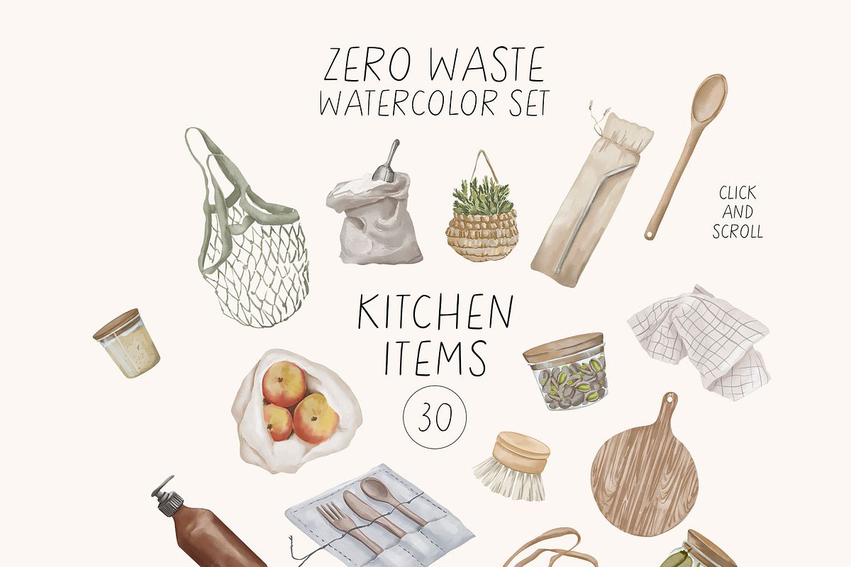 ZERO WASTE watercolor set, an Object Illustration by Yuliia Lashevska (Photo 8 of 14)