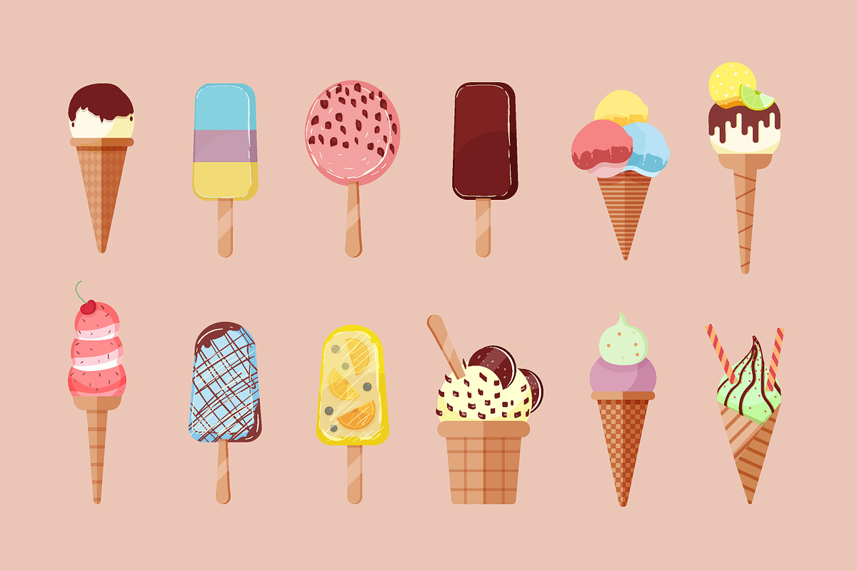 Ice cream set + seamless pattern, a Food Illustration by Good Studio (Photo 2 of 7)