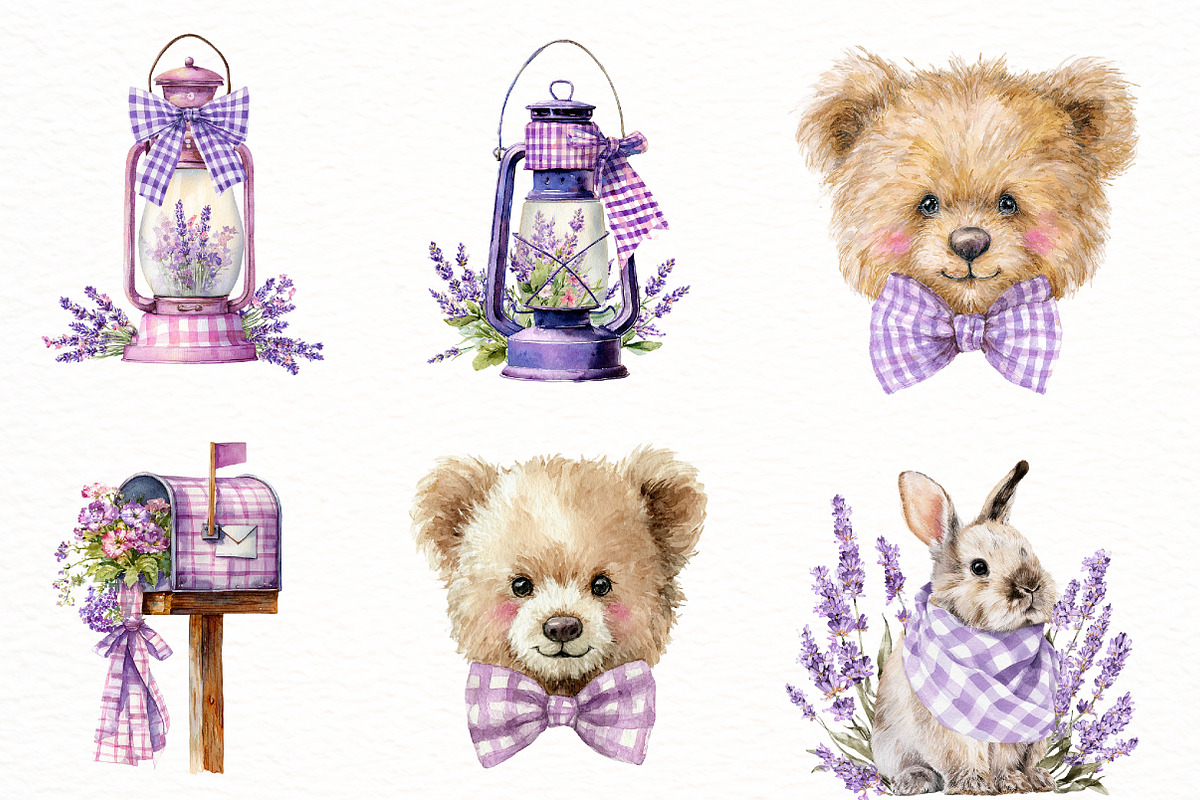 Spring Purple Gingham Clipart Bundle, an Illustration by Designworld (Photo 4 of 7)