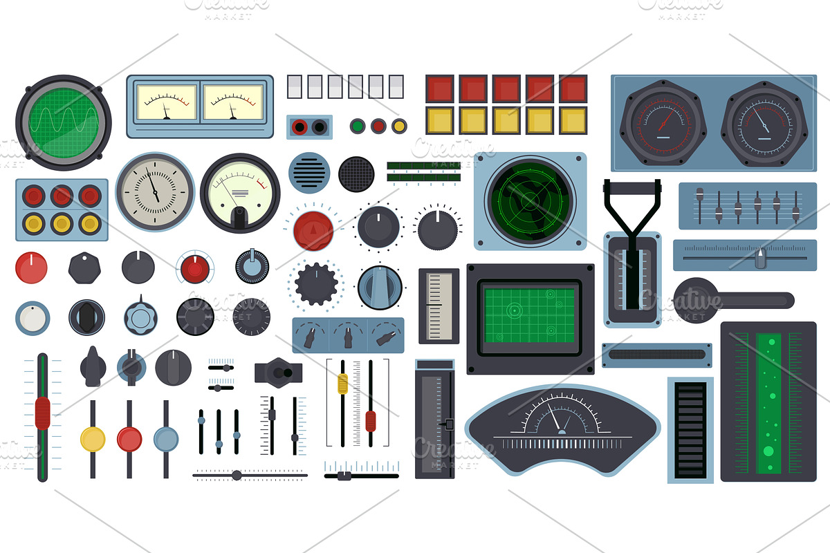 Retro control panel elements, an Object Illustration by YummyBuum
