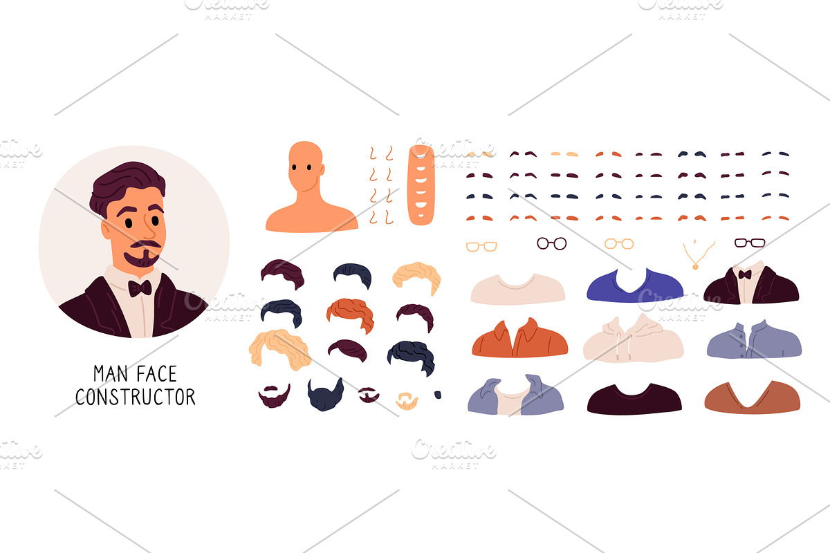 Man face constructor. Male facial, a Person Illustration by Vectorbuum