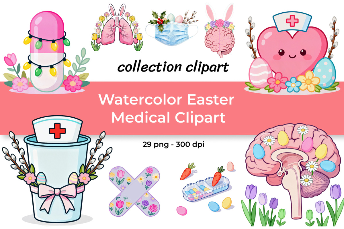 Watercolor Easter Medical Clipart, a Healthcare Illustration by InkyQueenArt (Photo 1 of 7)