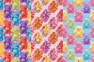 8 Gummy Bear Land Seamless Patterns