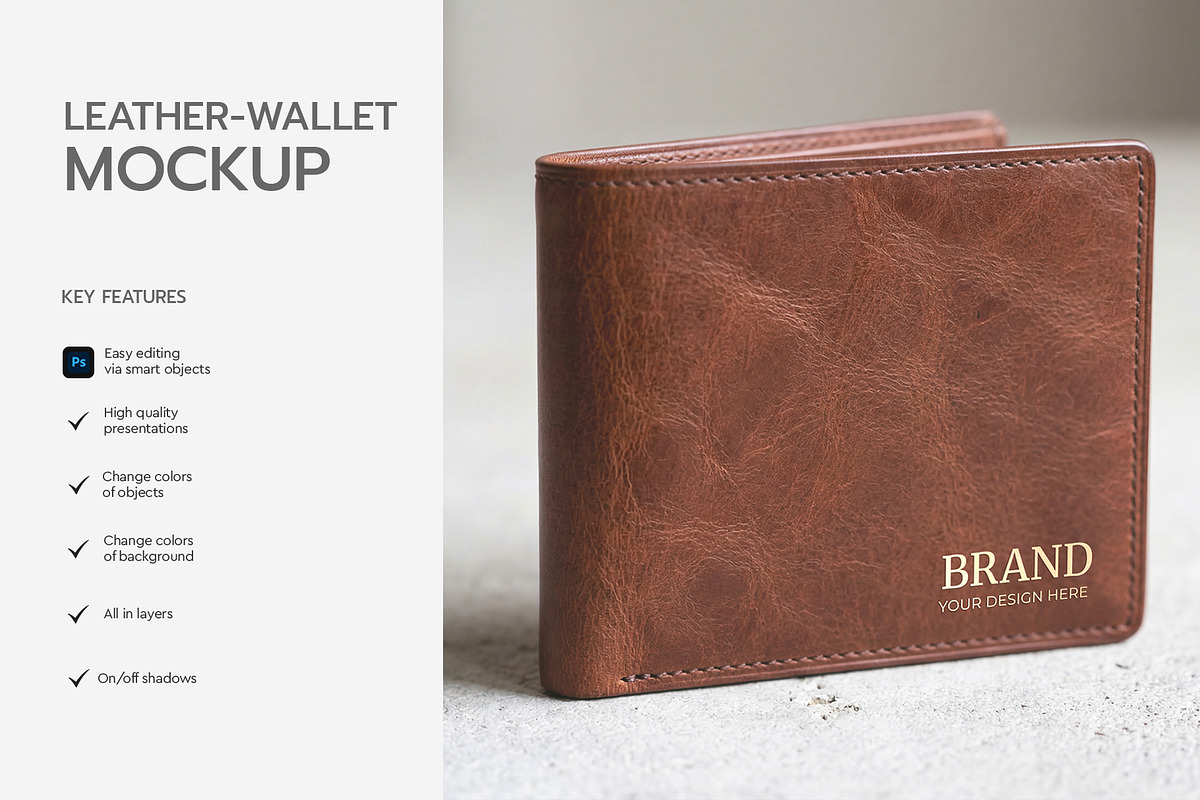 Leather Wallet Mockup Template, a Merchandise Mockup by graphypix (Photo 3 of 4)
