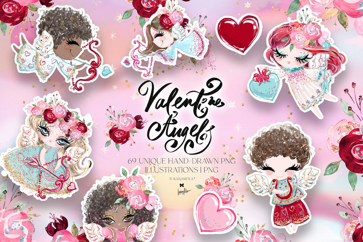 Valentine Cupid Angels Illustrations, a Seasonal Illustration by KaramfilaS (Photo 1 of 11)