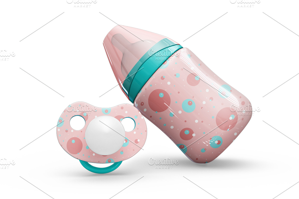 Baby Bottle and Pacifier Vol2 Mockup, a Product Mockup by PixelMockup (Photo 3 of 17)