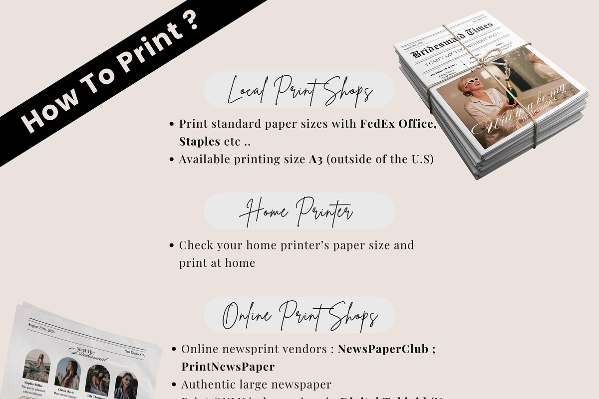 Bridesmaid Proposal Newspaper, an Invitation Template by PixelBloomClub (Photo 3 of 6)
