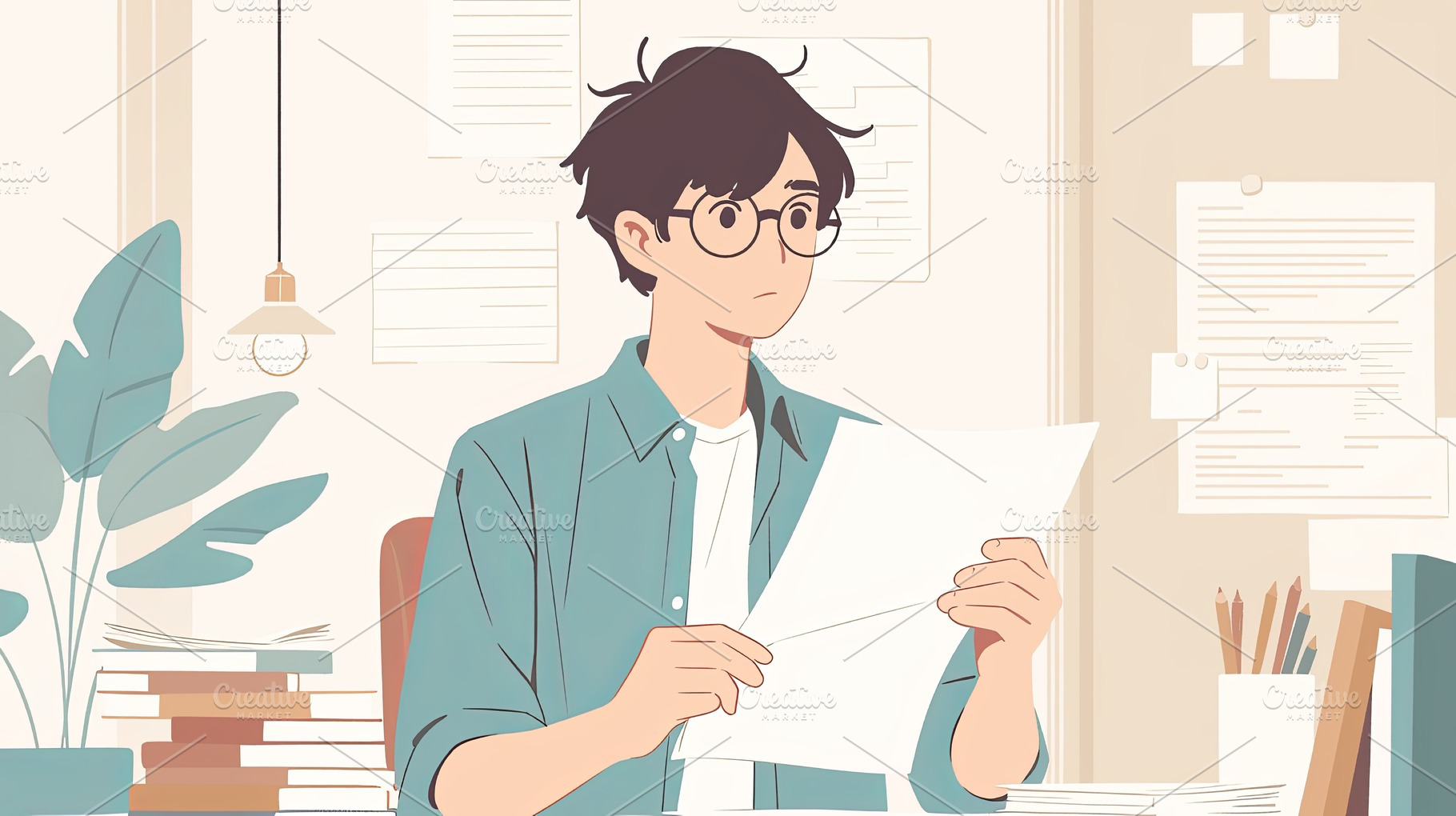Young professional reviewing documents at a desk in a modern office setup, a Photo by AS photostudio