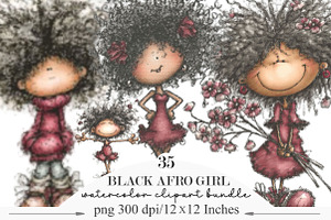 Whimsical Black Afro Girl Clipart, an Illustration by Designking