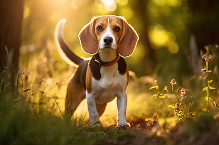 Young beagle dog on green grass in the park, an Animal Photo by AlyaAnd