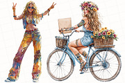 Watercolor Hippie Ladies Clipart, an Illustration by OK Design (Thumbnail 3 of 5)