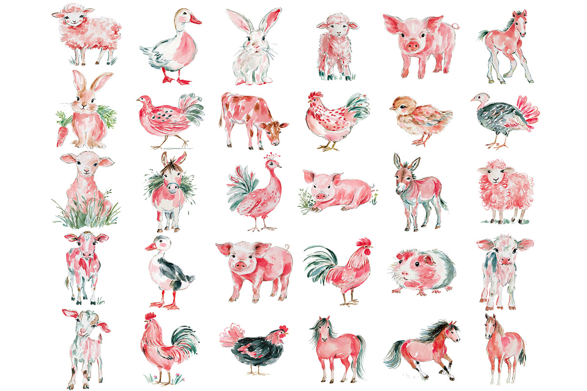 Watercolor Farm Animal Clipart, an Illustration by Craft Nest (Photo 2 of 3)