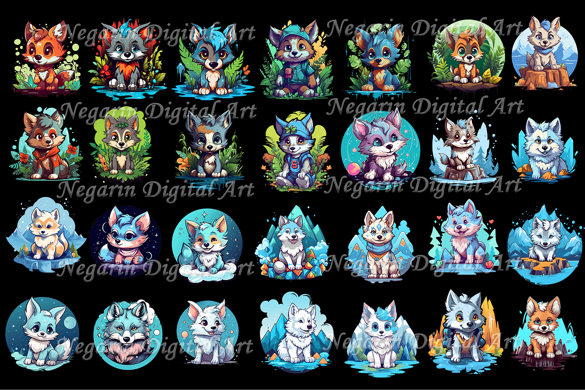 Watercolor Cute Wolf Clipart, an Object Graphic by Negarin Digital Art (Photo 4 of 11)