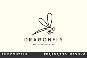 Dragonfly With Line Art Logo Vector