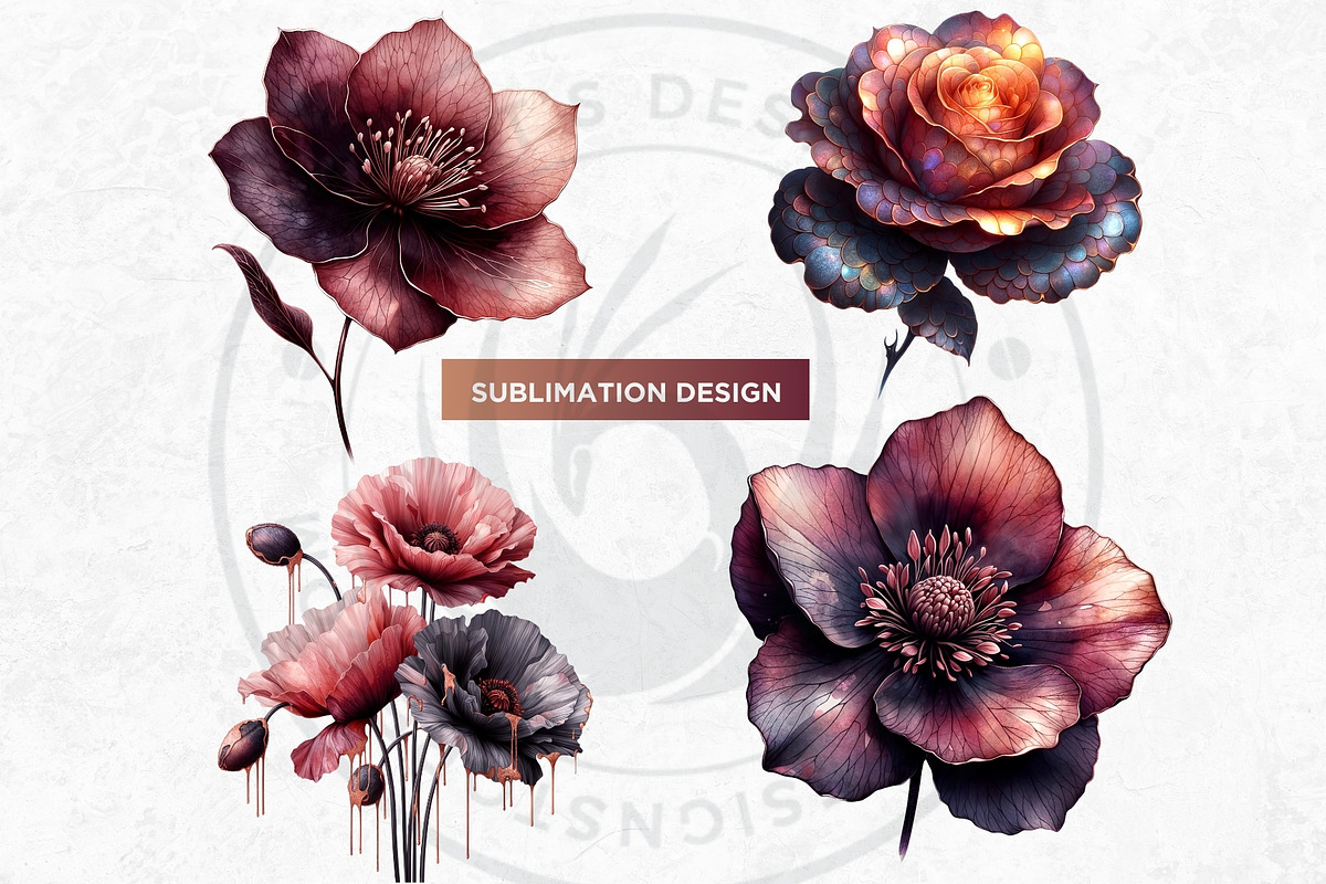 Moody Rose Gold and Mauve Flowers, a Decorative Illustration by ThatsDesignArt (Photo 6 of 10)