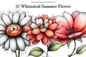 Whimsical Summer Flower Clipart, an Illustration by DreamArtGraphic