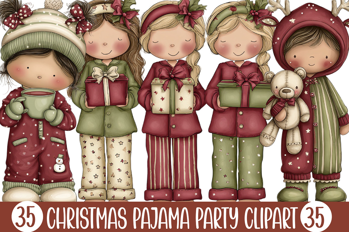 Christmas Pajama Party Clipart, an Illustration by Designking (Photo 1 of 5)