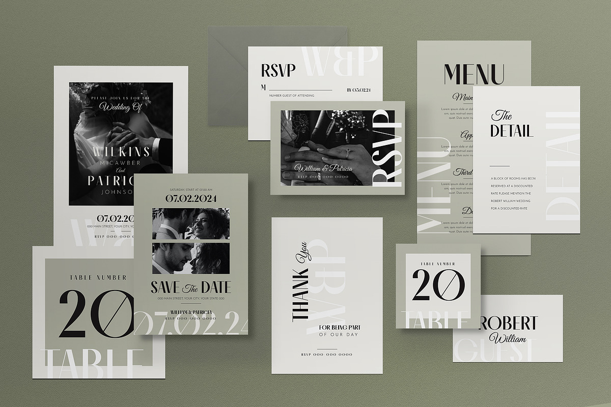 Minimalist Wedding Invitation Set, an Invitation Template by graphicook (Photo 1 of 3)