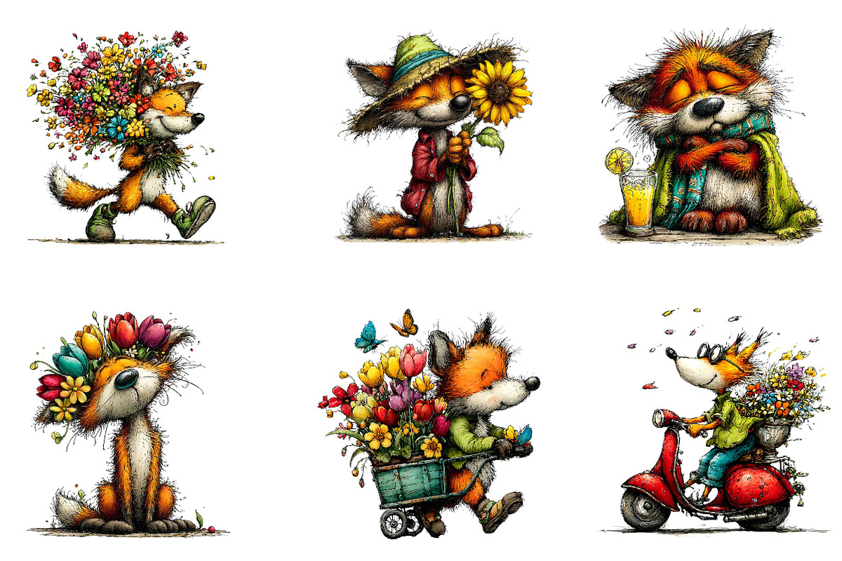 Whimsical Spring Funny Fox Clipart, an Illustration by CreationArt (Photo 7 of 7)