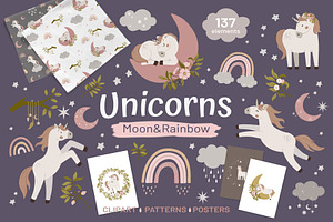 Unicorns, Moon & Rainbow