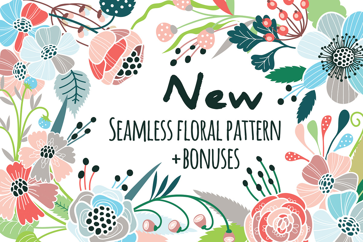 Seamless floral pattern + bonuses!, a Pattern Graphic by Purple Platypus (Photo 1 of 7)