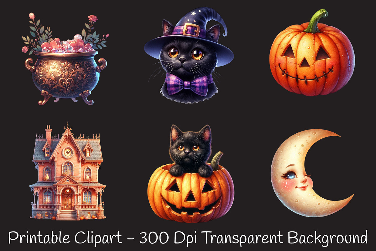 Cute Vintage Aesthetic Halloween PNG, an Illustration by RobertsArt (Photo 6 of 7)