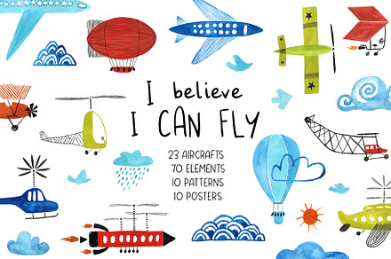 I Believe I Can Fly. Gouache Set., a Transportation Illustration by Annakniaz