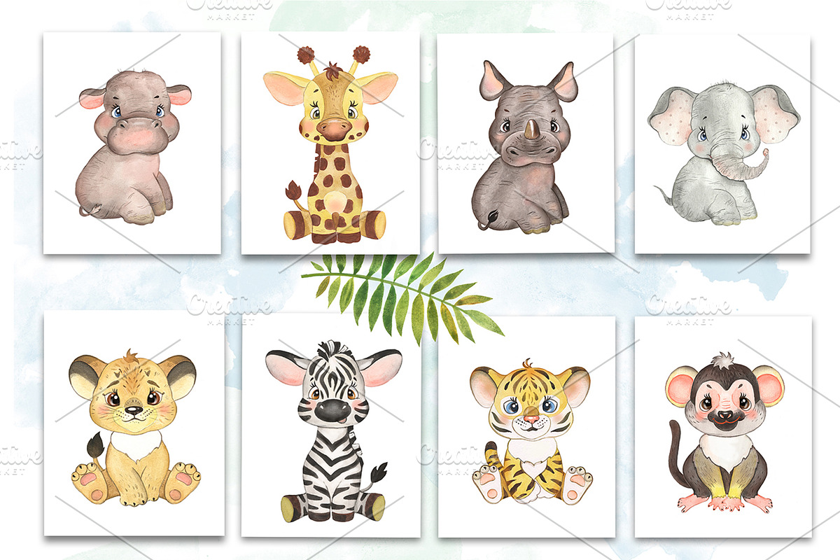 Watercolor safari animals clipart, an Animal Illustration by SavinV (Photo 3 of 8)